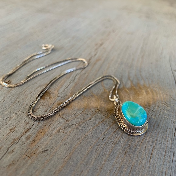 Vintage Sterling Silver and Turquoise Pendant Necklace - Picture 2 of 6